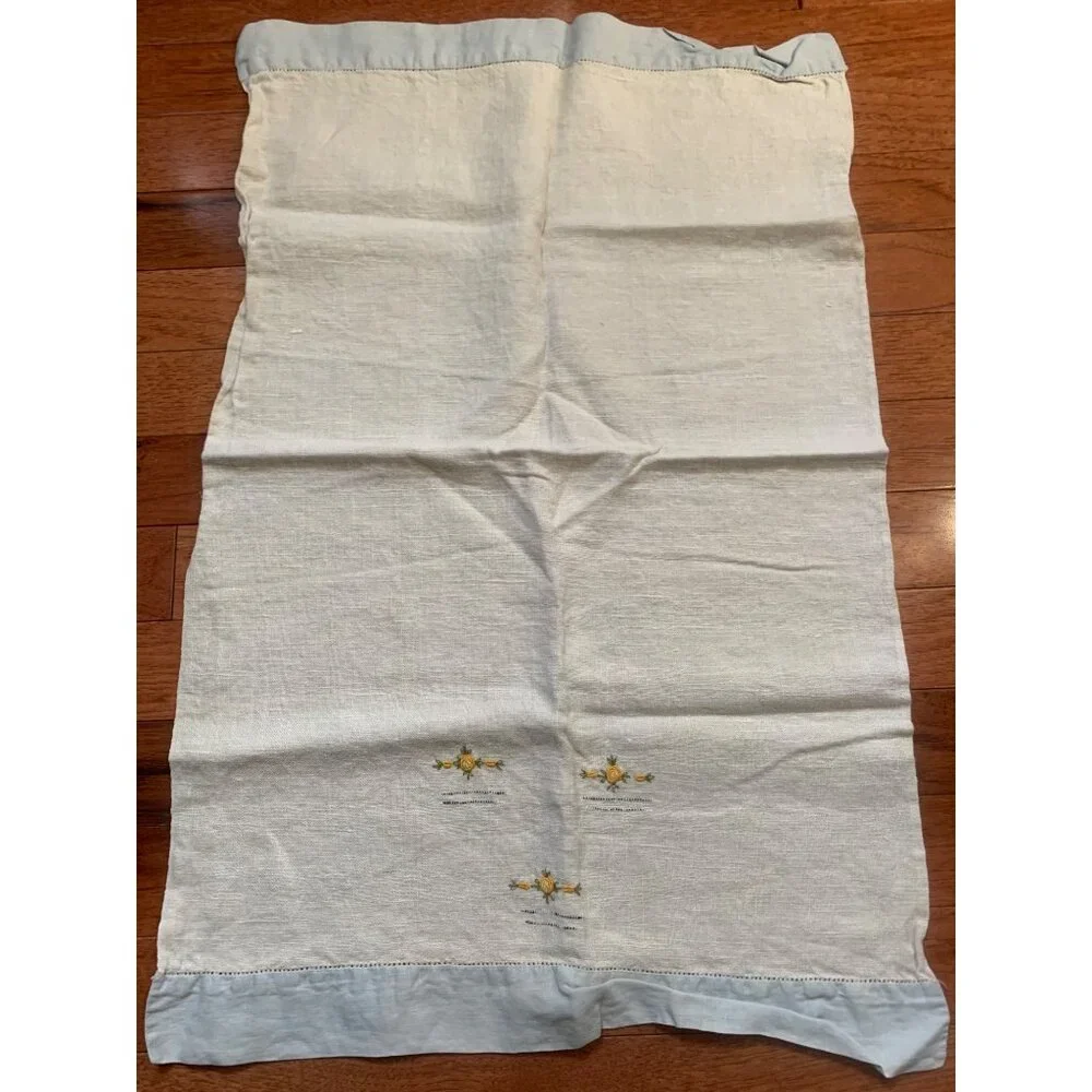 Vintage Hand Embroidered Linen Towel Yellow Rose Trim 16